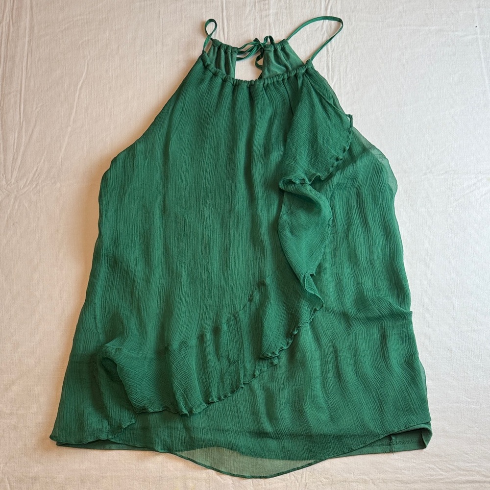 NU Collective Women's  Emerald Green Ruffle Tie Neck Halter Top Size S